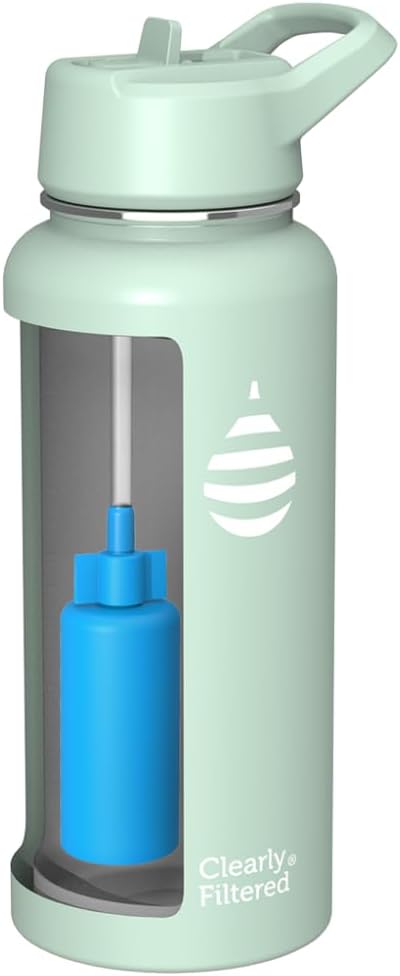 Clearly Filtered Water Bottle | Removes 220+ Contaminants, Double-Wall Insulated Stainless Steel, BPA/BPS Free, Phthalate Free, Filters Flouride Lead Chlorine (32oz, Mint)