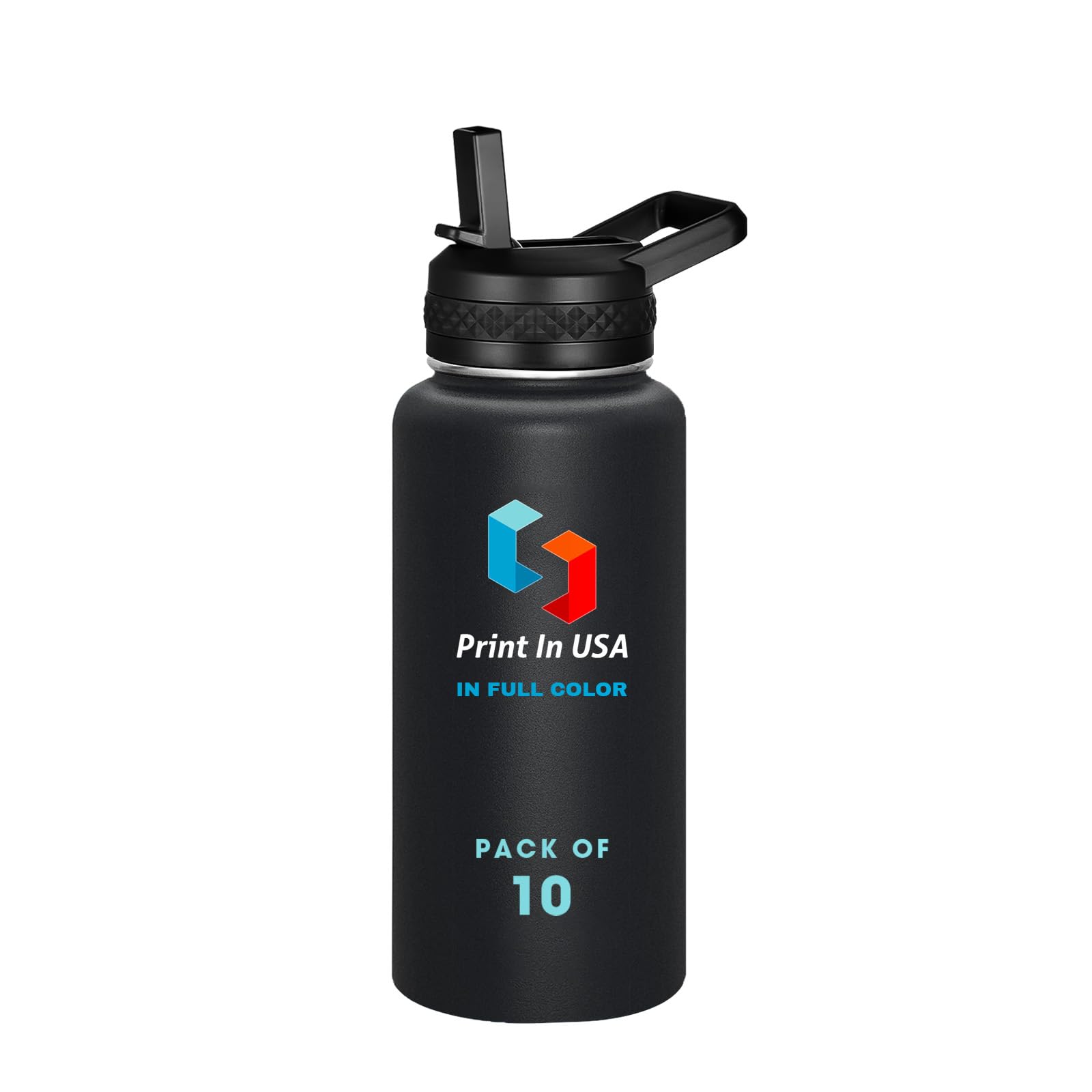 Personalized Custom Print in USA Water Bottle 10Pcs 32oz Stainless Steel Double Wall Coffee Cup with Lid & Straw Insulated Tumbler with Colorful Text Logo Photo