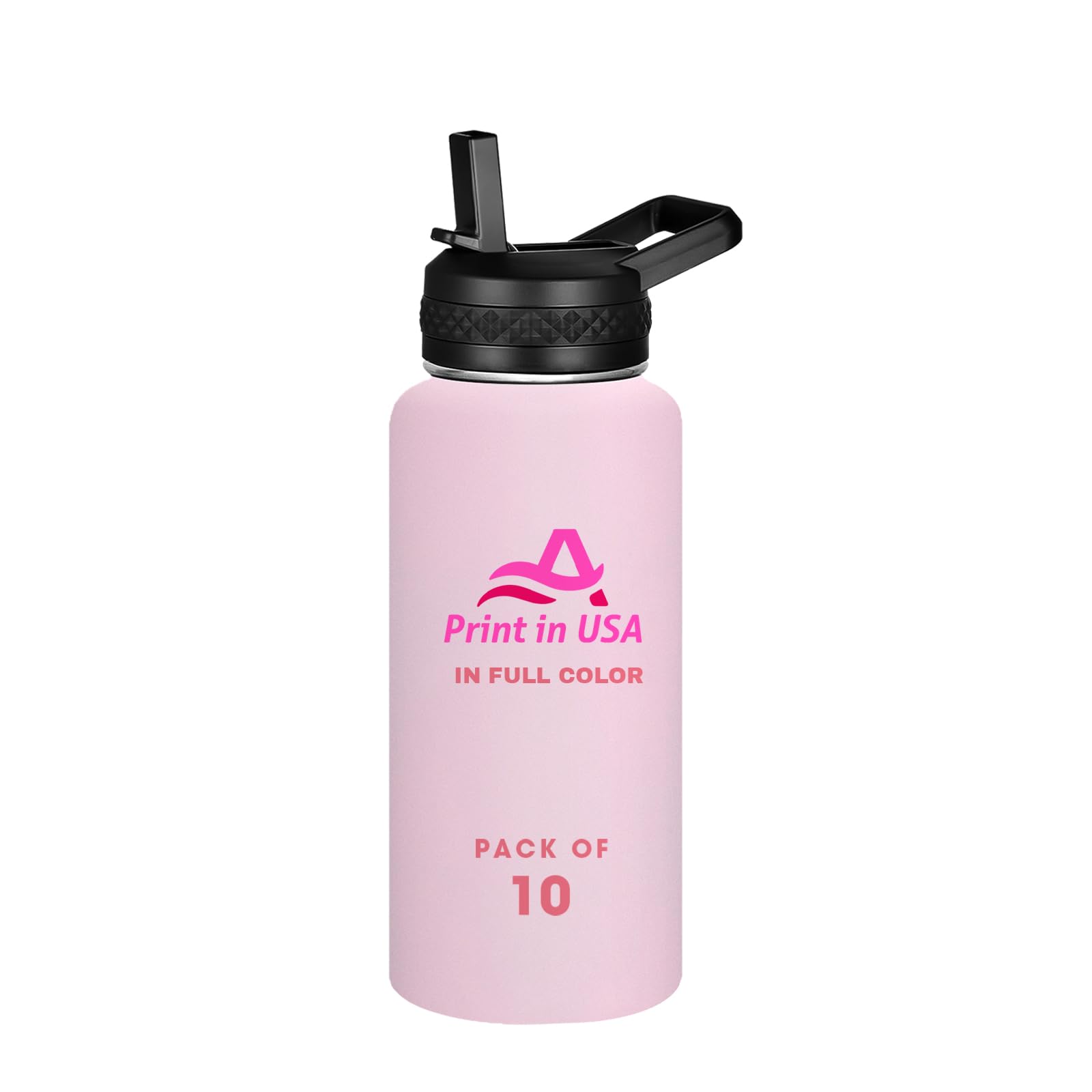 Personalized Custom Print in USA Water Bottle 10Pcs 32oz Stainless Steel Double Wall Coffee Cup with Lid & Straw Insulated Tumbler with Colorful Text Logo Photo