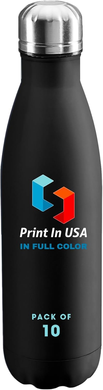 Personalized Custom Print in USA Water Bottles 10Pcs 17oz Stainless Steel Double Wall Insulated Leakproof Cups for Sports Outdoors With Colorful Text Logo