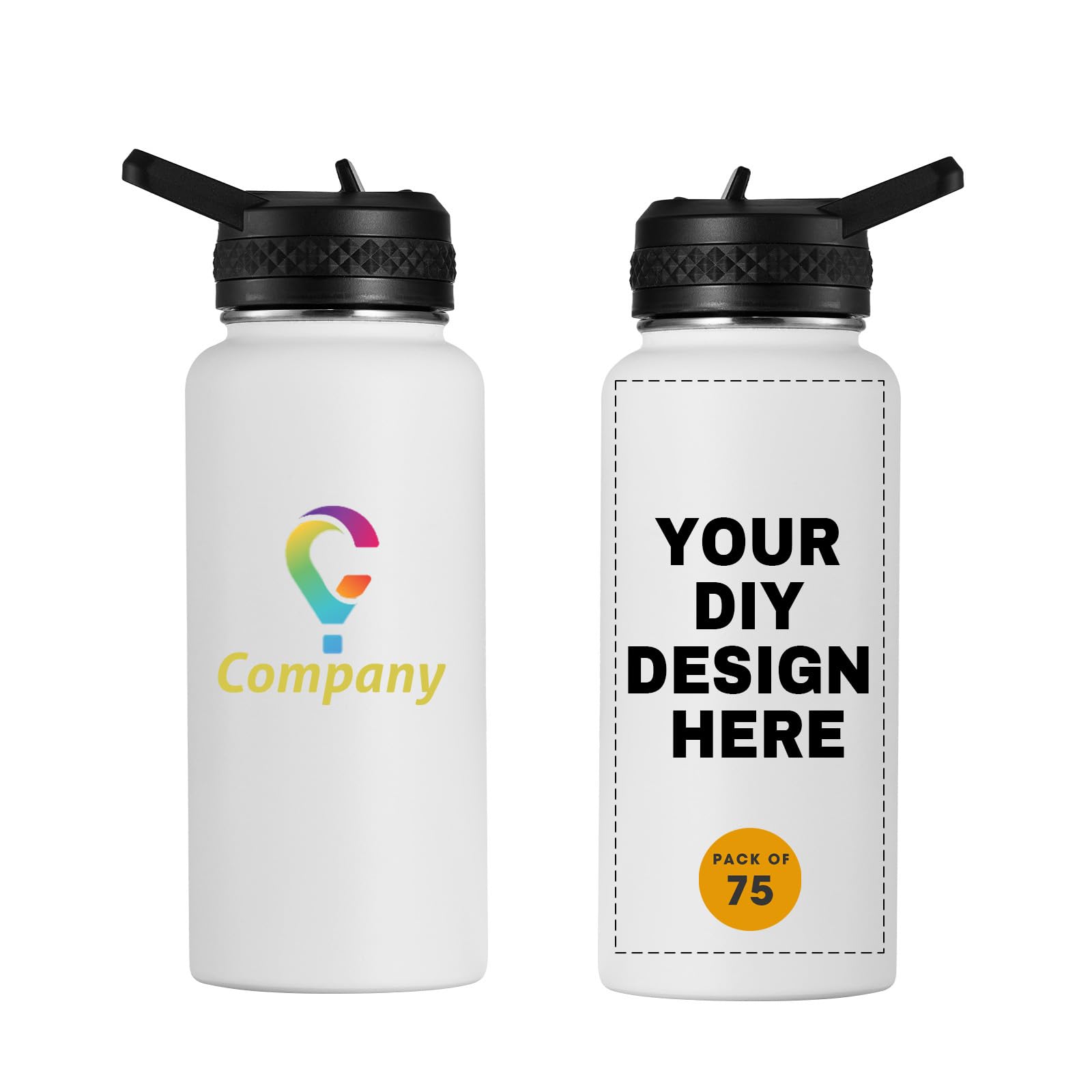 Personalized Custom Water Bottles with Text Logo Print in USA 32oz 10 Pcs Double Wall Stainless Steel Leakproof Wide Mouth Cups with Flip Straw