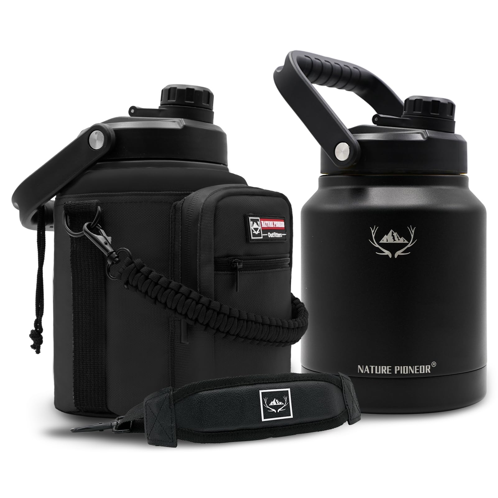 NATURE PIONEOR 1 Gallon Insulated Water Bottle - Double Vacuum Stainless Steel 128 oz Water Bottle with Holder/Carrier, Wide Mouth 1 gallon Water Jug for Outdoor Sports, Hiking, Camping, Gym