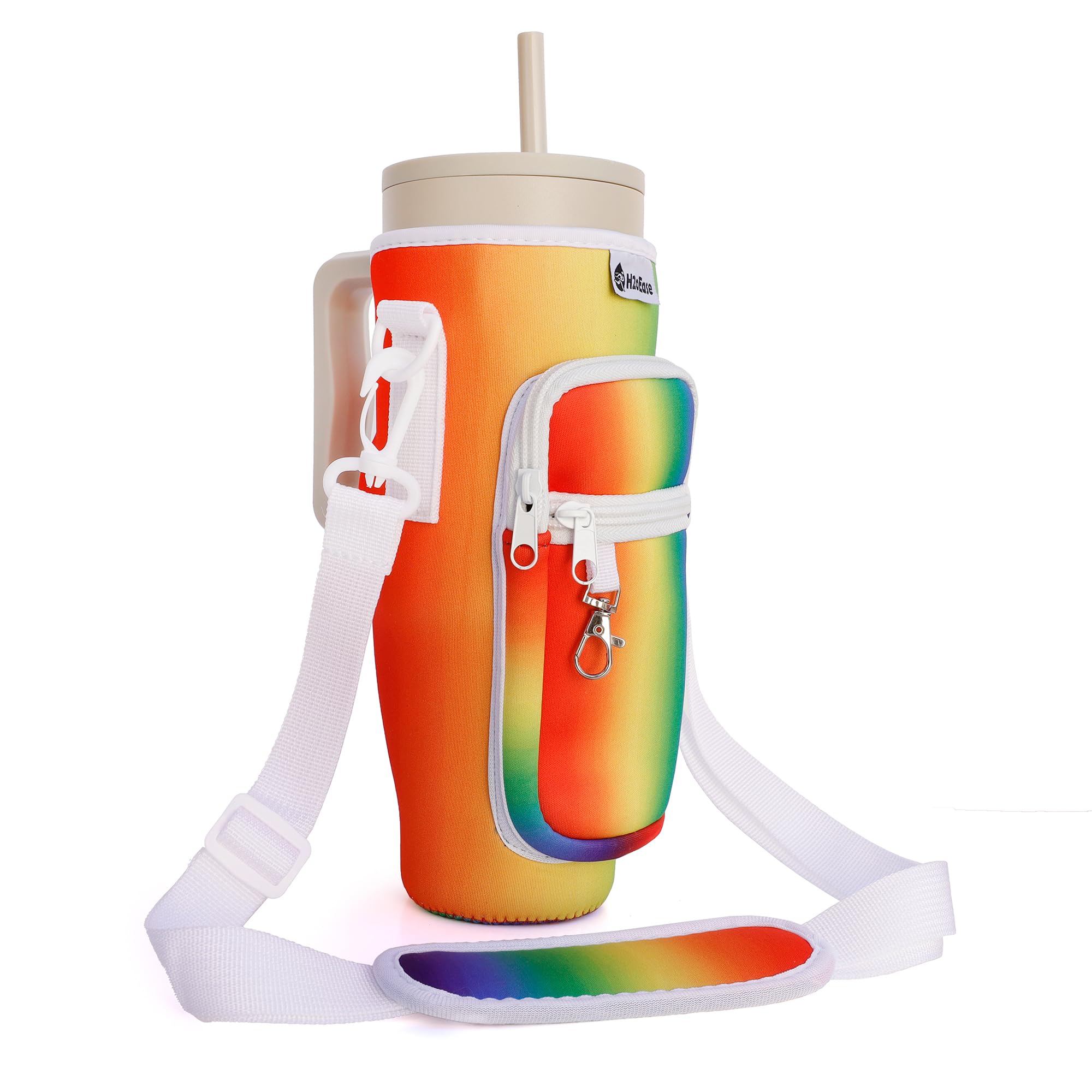 Water Bottle Carrier Bag for Stanley Cup 40 oz - Insulated Neoprene Tumbler Carrier with Phone Pocket - Water Bottle Holder with Strap and Carabiner Compatible with Stanley - Multi