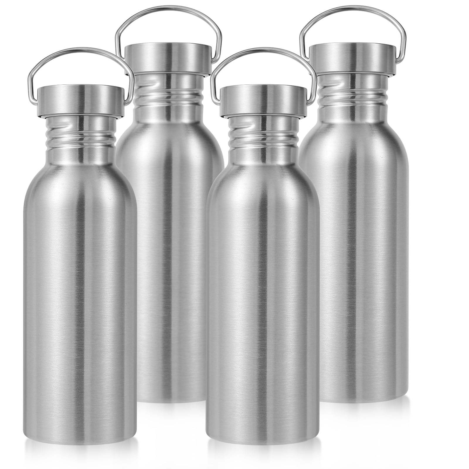 Volhoply 12oz Uninsulated Single Walled Water Bottle, Stainless Steel Reusable Water Bottles with Handle, BPA Free & Plastic Free 18/8 304 Metal Water Bottles for Camping, Hikers, Cyclists