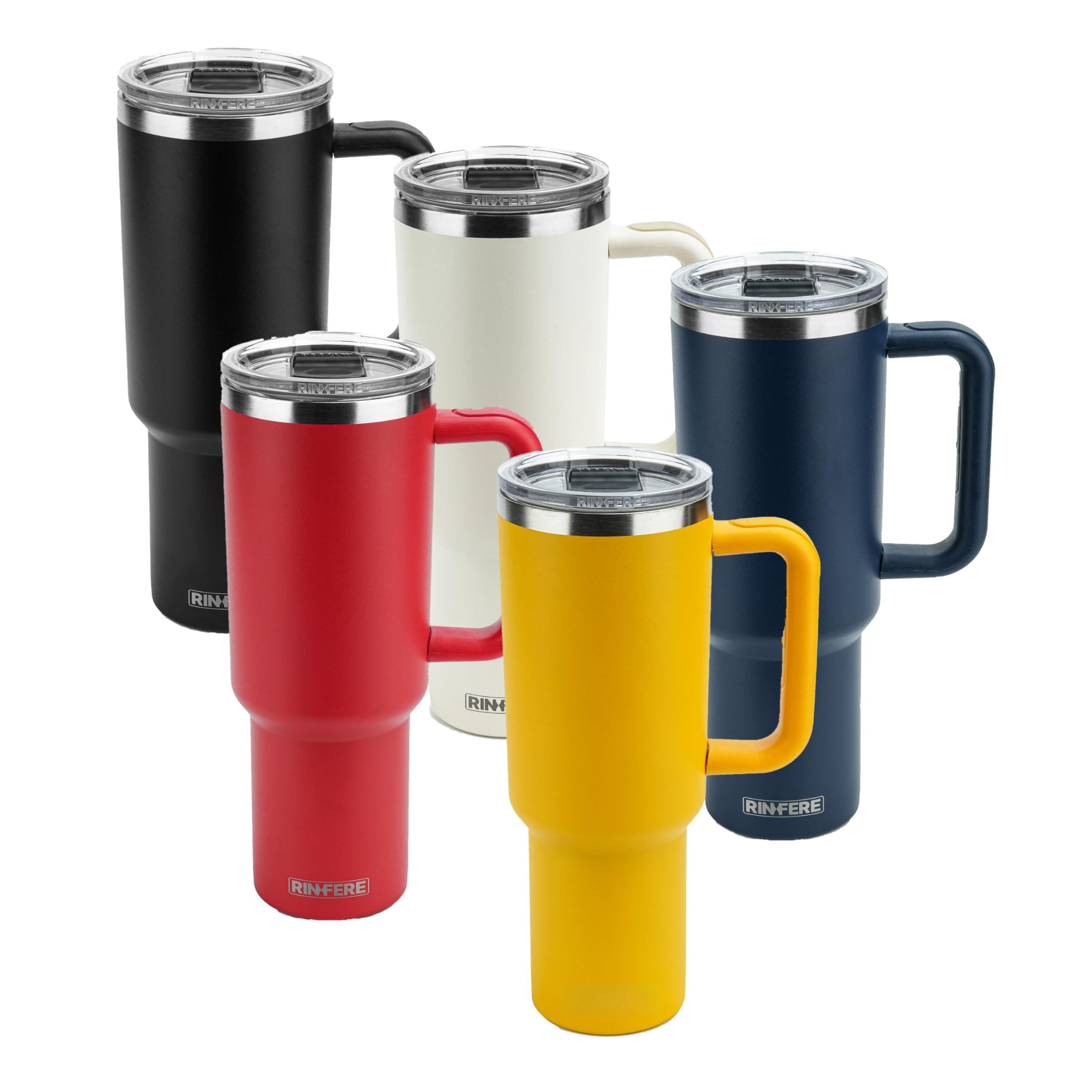 40 Oz Tumbler with Handle, Straw and Slide Lid - 100% Leak Proof, Cup Holder Compatible for Travel - Insulated Stainless Steel Cup (Sand, 4 Pack)