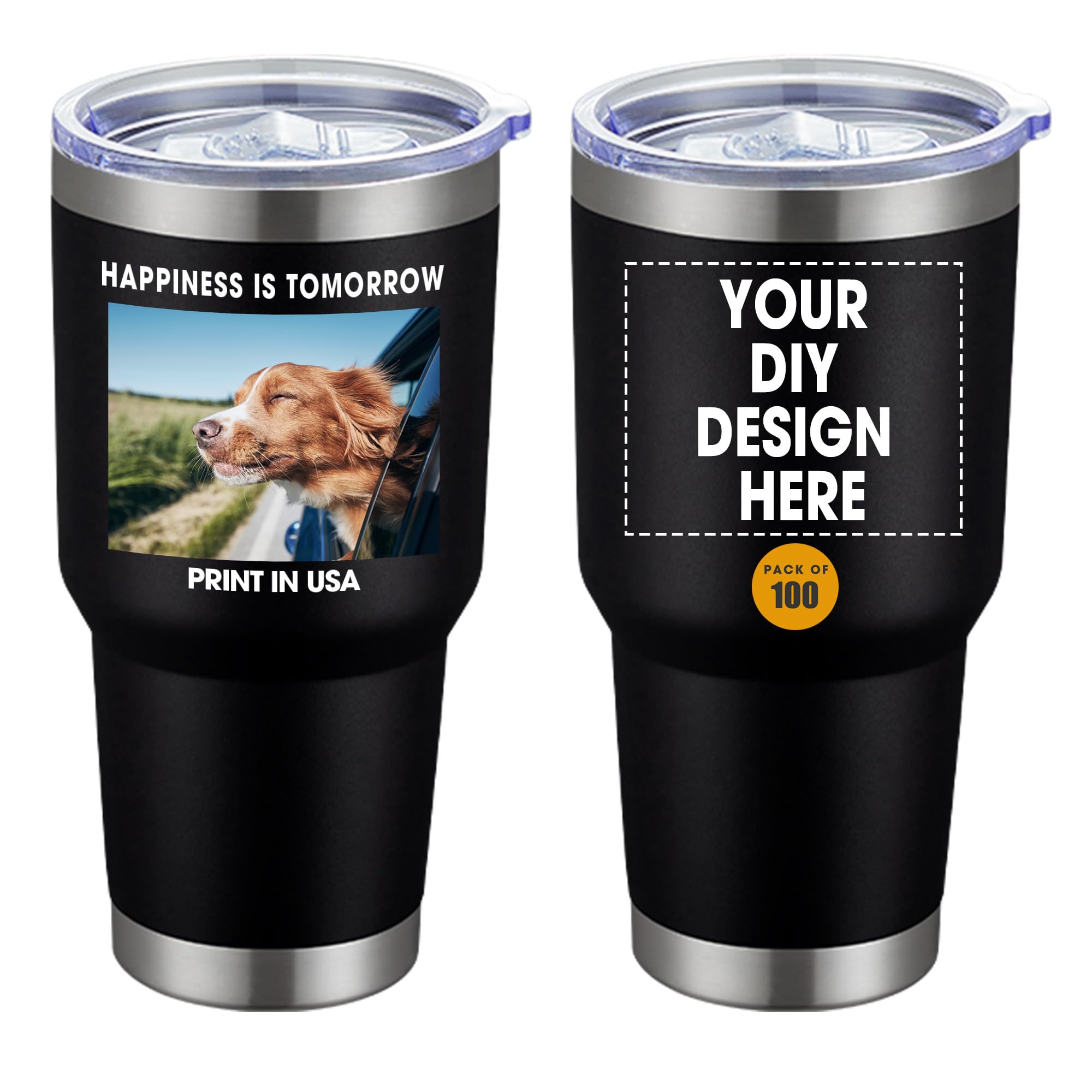 Personalized Custom Tumbler Print in USA 24 Pcs 30oz Stainless Steel Coffee Cup with Lid & Straw Double Wall Insulated Tumbler with Colorful Text Logo Photo