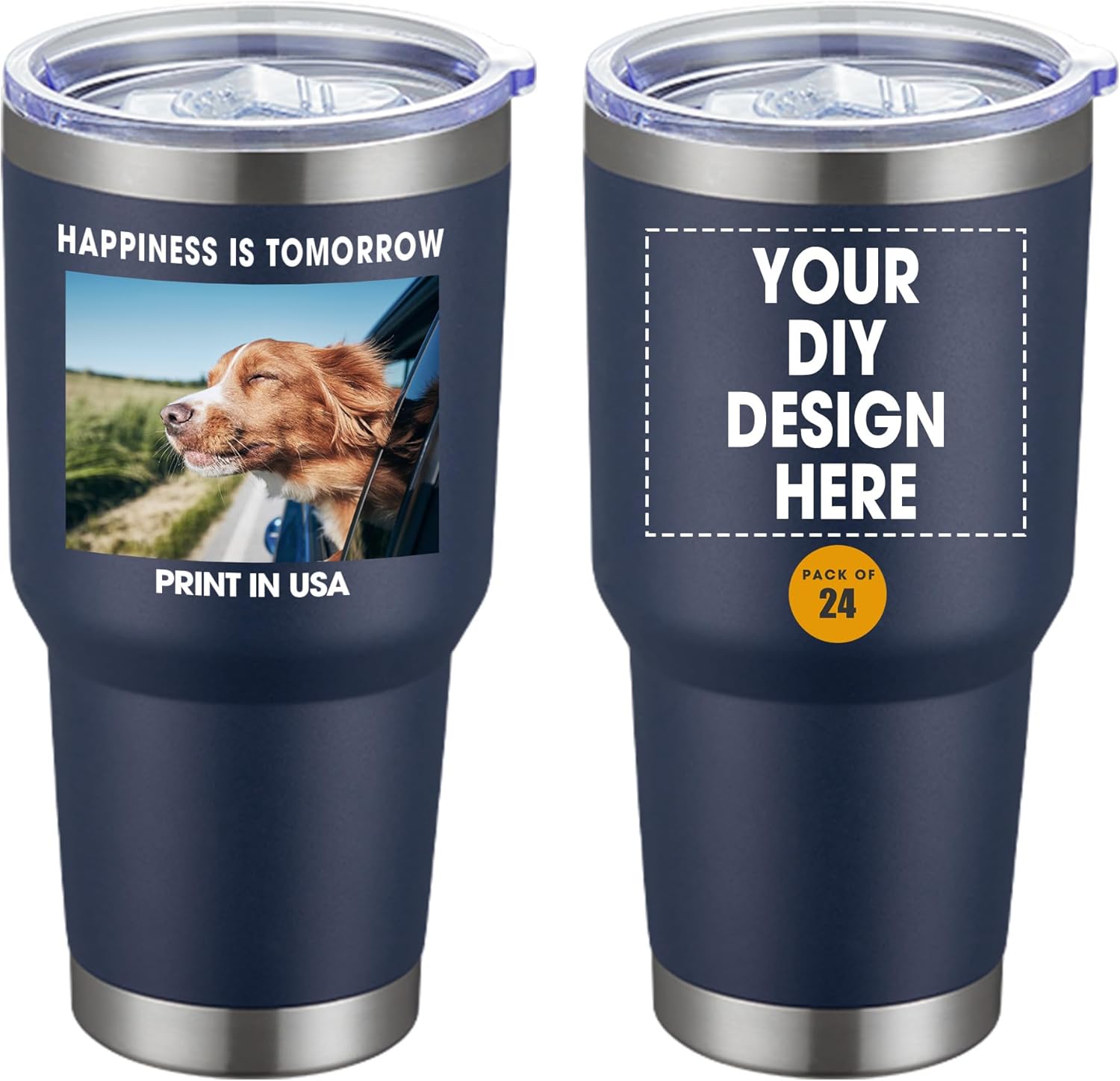 Personalized Custom Tumbler Print in USA 24 Pcs 30oz Stainless Steel Coffee Cup with Lid & Straw Double Wall Insulated Tumbler with Colorful Text Logo Photo