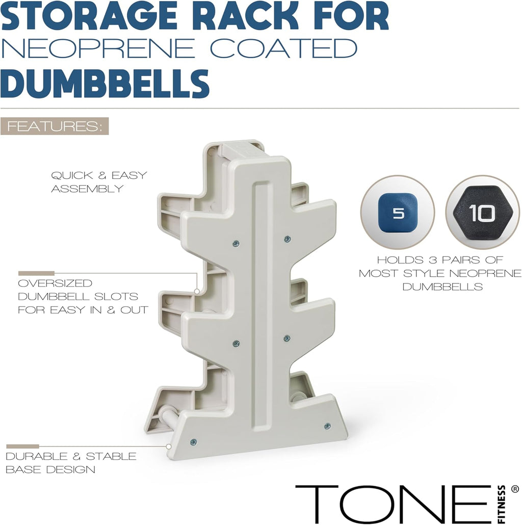 Tone Fitness Neoprene Dumbbell Set with Storage Rack – Non-Slip, Anti-Roll Hand Weights for Home Gym Workouts | 20 lb, 32 lb, 50 lb, 60 lb & 100 lb Options