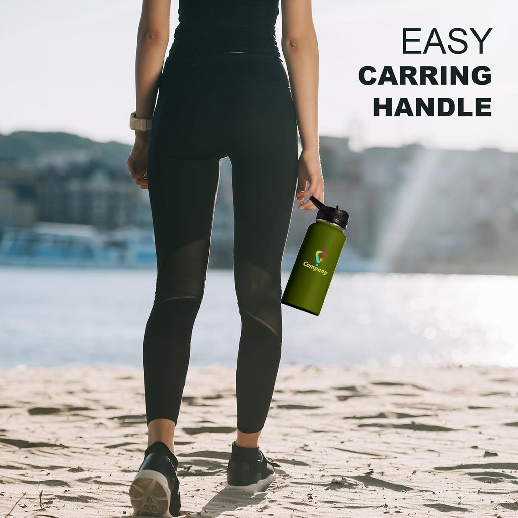 Personalized Custom Water Bottles with Text Logo Print in USA 32oz 10 Pcs Double Wall Stainless Steel Leakproof Wide Mouth Cups with Flip Straw