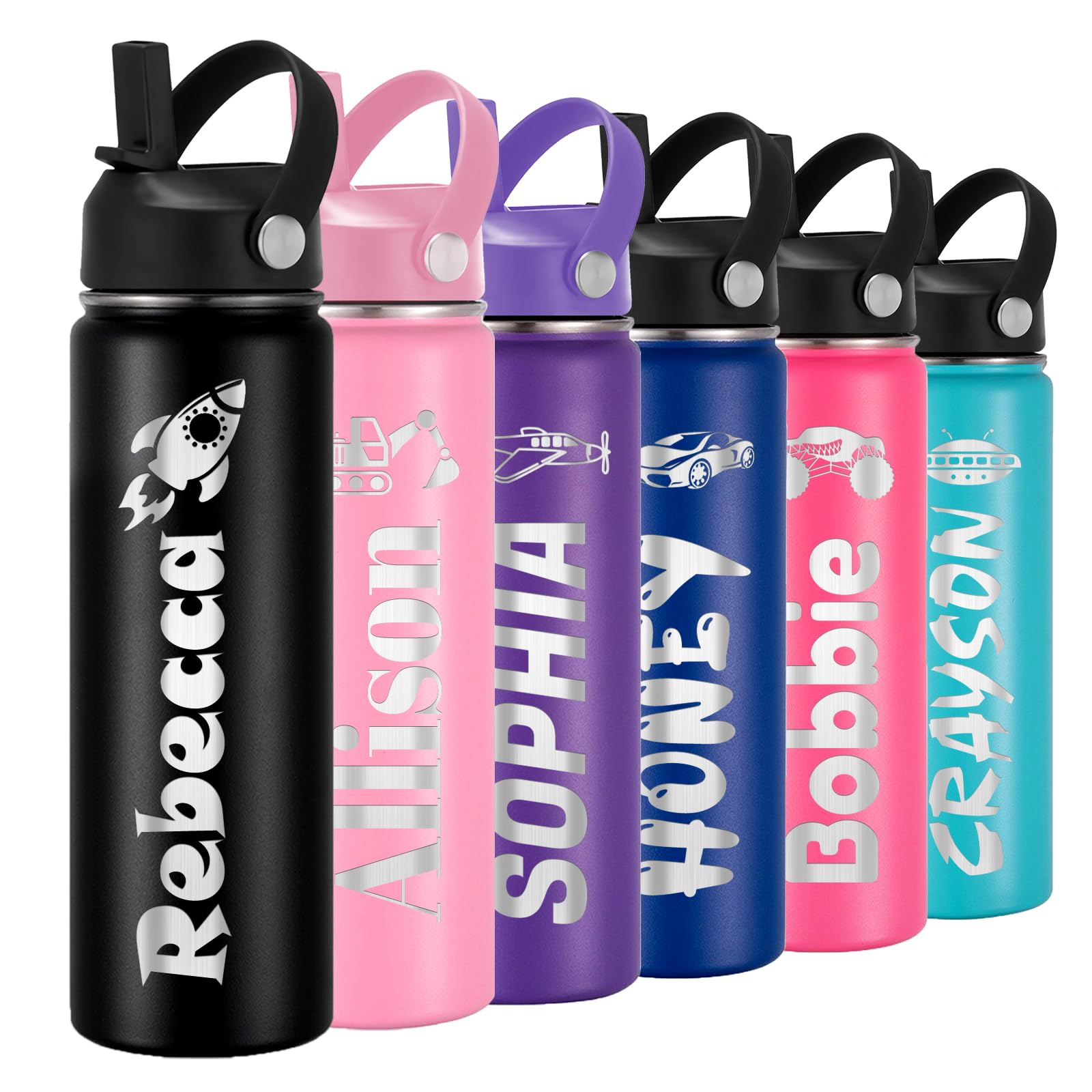 Custom Personalized Water Bottle for Kids Customized Water Bottles with Name Customizable Stainless Steel Insulated Cups 12/16/18/24/32/40 oz for School Girls Boys Toddler