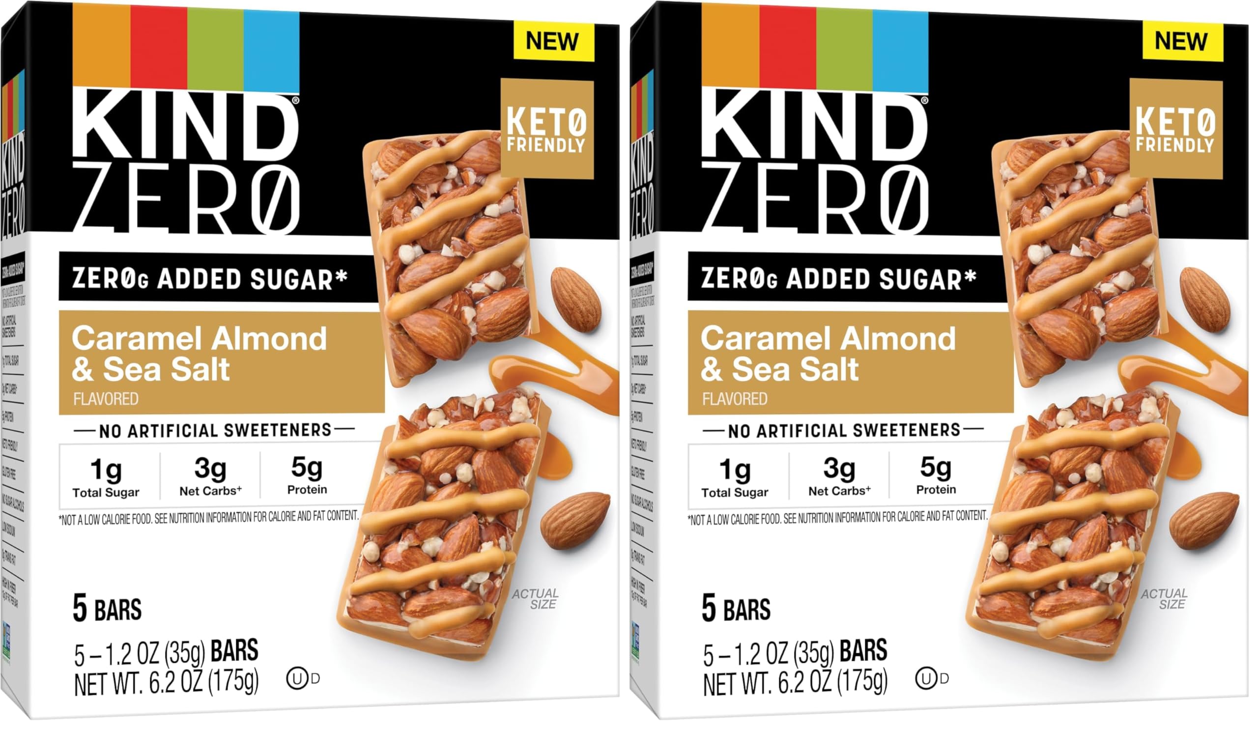 KIND ZERO Added Sugar Bars, Dark Chocolate Nuts and Sea Salt, Keto Friendly Snacks, Gluten Free, 5g Protein, 5 Count