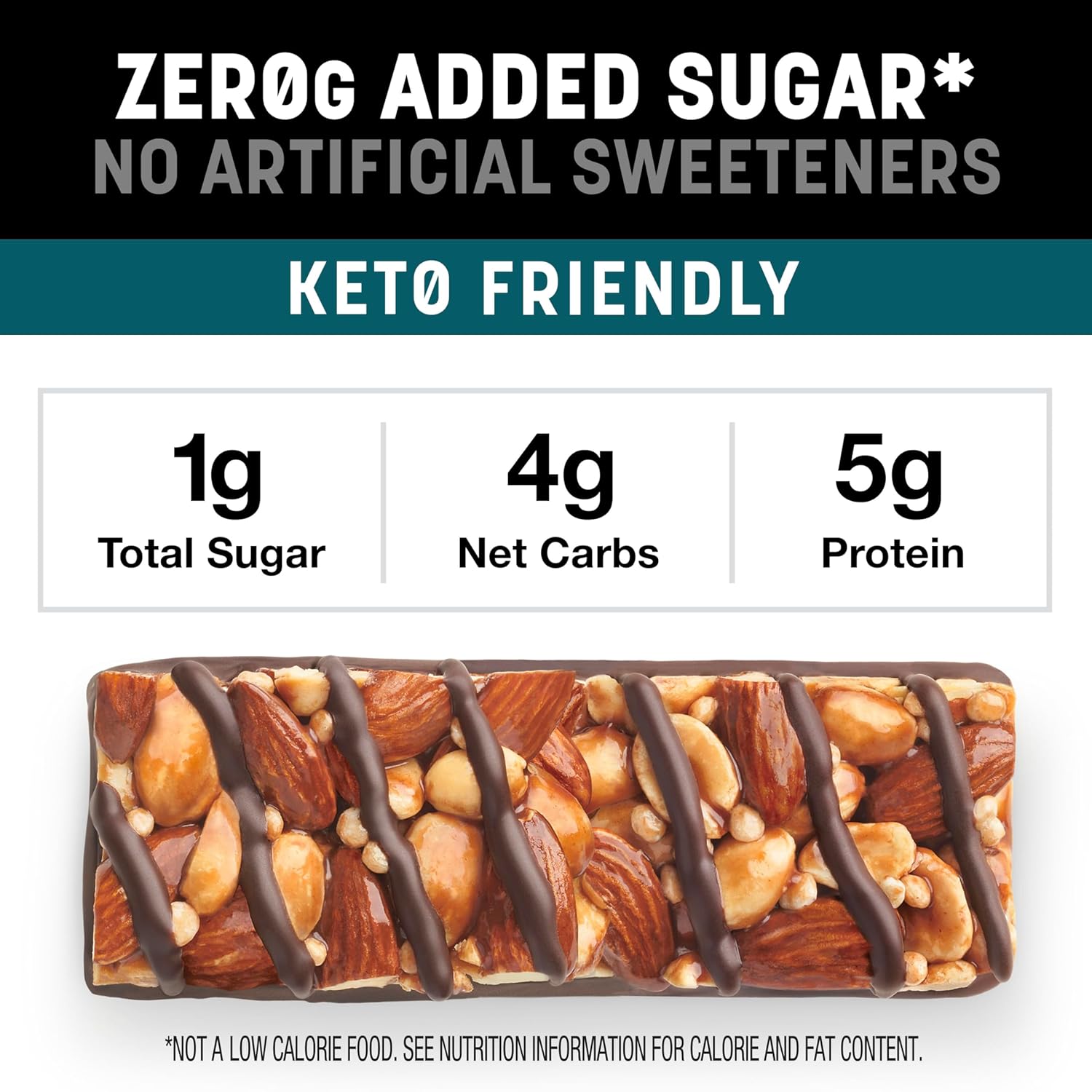 KIND ZERO Added Sugar Bars, Dark Chocolate Nuts and Sea Salt, Keto Friendly Snacks, Gluten Free, 5g Protein, 5 Count