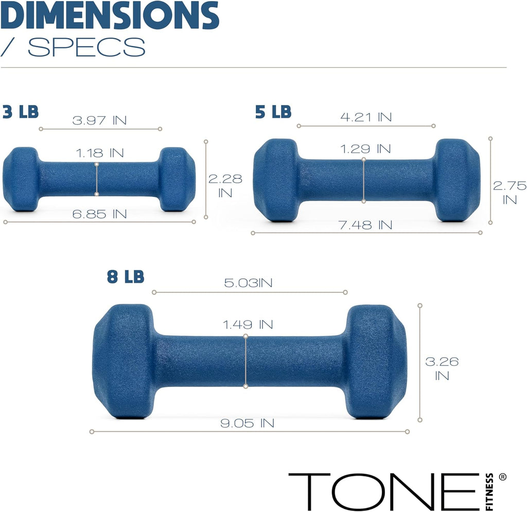Tone Fitness Neoprene Dumbbell Set with Storage Rack – Non-Slip, Anti-Roll Hand Weights for Home Gym Workouts | 20 lb, 32 lb, 50 lb, 60 lb & 100 lb Options
