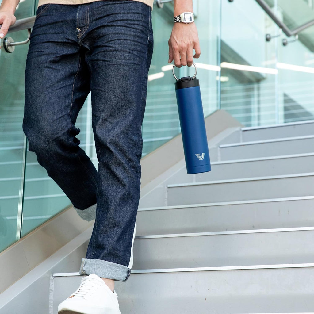 Super Maxi Stainless Steel Water Bottle 36oz - Double wall vacuum insulated | Integrated carry handle | leak proof flip top lid | Lightweight & stylish - Blue