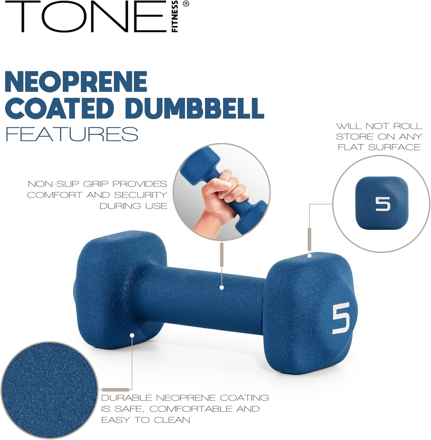Tone Fitness Neoprene Dumbbell Set with Storage Rack – Non-Slip, Anti-Roll Hand Weights for Home Gym Workouts | 20 lb, 32 lb, 50 lb, 60 lb & 100 lb Options