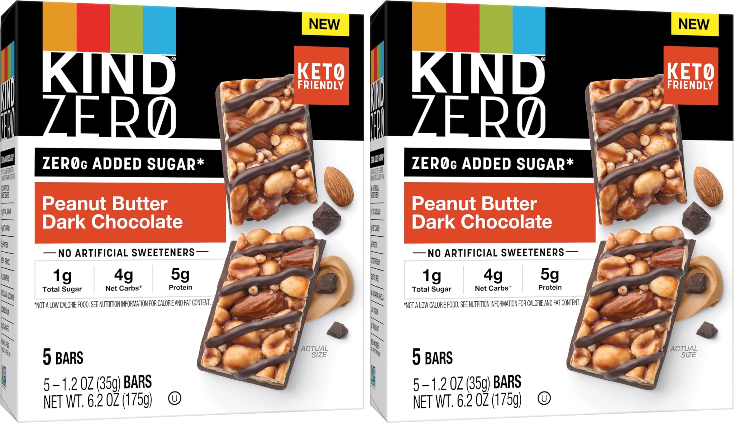 KIND ZERO Added Sugar Bars, Dark Chocolate Nuts and Sea Salt, Keto Friendly Snacks, Gluten Free, 5g Protein, 5 Count