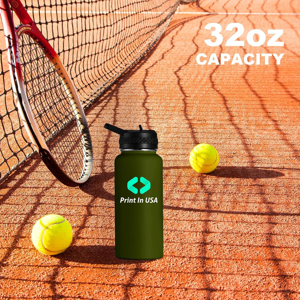 Personalized Custom Print in USA Water Bottle 10Pcs 32oz Stainless Steel Double Wall Coffee Cup with Lid & Straw Insulated Tumbler with Colorful Text Logo Photo